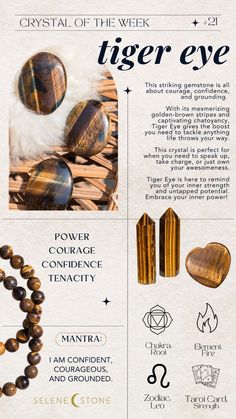 Learn more about Tiger Eye! Unleash your inner ferocity and fortify your strength with Tiger Eye. She helps summon the courage to put your words into action. Her flashy stripes boost your confidence, release fear and anxiety, and ignite your inner power. Crystals Meanings Tigers Eye, Tiger Eye Properties, Tigers Eye Benefits, Tiger’s Eye, Tiger Eye Crystal Meaning, Tigers Eye Meaning, Tiger Eye Benefits, Tigers Eye Crystal