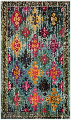 an area rug with colorful flowers on it