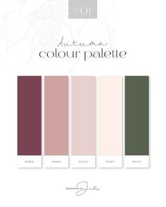 the color palette for autumn is shown in shades of pink, green and beiges