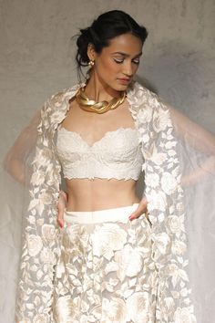 Shop Designer Women's Clothing & Accessories Online - Ensemble India One Shoulder Indian Outfits, Green Lahanga, Tiered Lehenga, Saree Jackets, White Silk Blouse, Embroidered Lehenga, Trendy Dress Outfits, Designer Saree Blouse Patterns