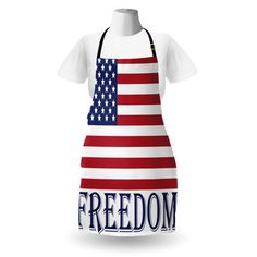 an apron with the american flag on it that says,'freedom'in blue letters