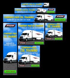 four truck adverts for company training and oil training on the side of a black background