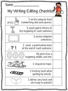 the writing checklist for students to use