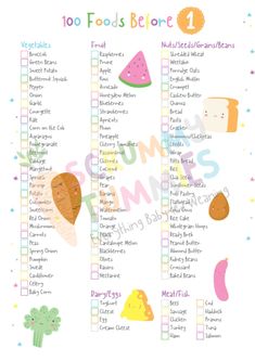 a printable food list for kids