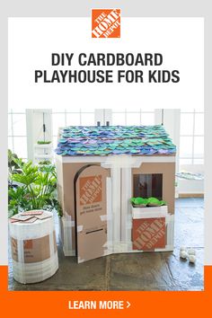 cardboard play house for kids with instructions on how to make it