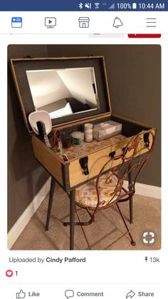 an old vanity table has been transformed into a dressing table