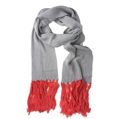 A chic colorblocked long fringe scarf featuring grey and coral tones, perfect for layering. Grey And Coral, Long Fringe, Long Fringes, Oversized Scarf, Fringe Scarf, Layered Look, Scarf Shawl, Apparel Accessories, Scarf Accessory