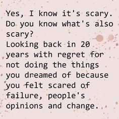 a poem written in black ink on a pink background with the words yes, i know it's scary do you know what's also scary?