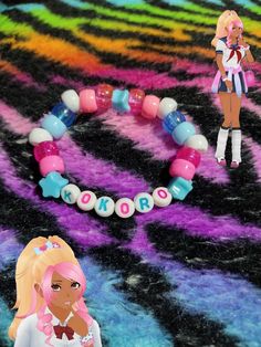 if anyone wants to suggest a character I should make into a bracelet or any jewelry of your choice, feel free to comment! #kandi #bracelet #kokoro #yanderesim #thebullies Kawaii Kandi Bracelets, Kandi Bracelets Anime, Pokémon Kandi, Pulseras Kandi