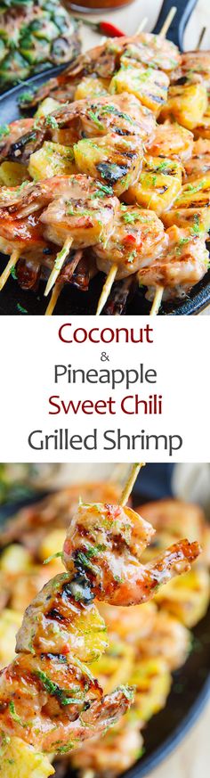 grilled shrimp skewers with pineapple and sweet chili sauce on the side