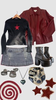 🪐💫🌑 Style Bundle Inspiration, Grunge Outfits Autumn, 80s Concert Outfit, Red Vintage Aesthetic, Outfit Bundles, Peony Aesthetic, Rockstar Girlfriend, Street Outfits, Rockstar Gf