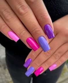 Hippie Nail Ideas, Pink Purple Nails, Pink And Purple Nails, Purple And Pink Nails, Shiny Nails Designs, Cute Nail Colors, Multicolored Nails, Nail Art Designs Images, Velvet Nails