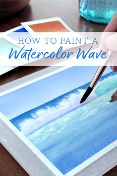 Watercolor painting of ocean with a wave crashing over rocks Seascape Paintings Watercolor Easy, Watercolor Beach Tutorial Step By Step, Sea Scapes Paintings Watercolor, Easy Seascape Painting, Watercolor Wave Painting, Watercolor Sea Tutorial, Watercolor Masking Fluid Ideas, Watercolor Waves Tutorial, Easy Watercolor Landscapes For Beginners