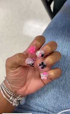 Light Pink Nails With Charms, Pink Junk Nails, Short Birthday Nails, Bling Ideas