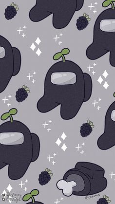 a cartoon bear with grapes on it's head is depicted in this fabric design