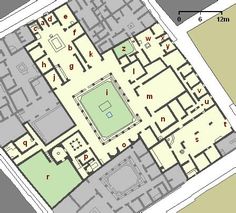 the floor plan of an old building with several rooms and courtyards, including a swimming pool