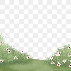 a green field with white flowers and red dots on the grass, watercolor painting, cartoon