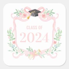 a class of graduation sticker with flowers and a graduate cap on it's head