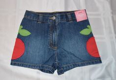 NWT Gymboree Cherry Baby denim shorts with appliqued cherry pockets on each side.  Adjustable waistband. Snap and zip front closure. Choose from the different size selections listed above. A different size may be pictured to save some picture-taking time. Check out all the matching items in my listings and in my ebay store. All items come from a smoke free home. Payment is expected within 7 days.  My shipping and handling fees are free within the U.S. for items in this listing. Cute Shorts For Summer, Twee Clothes, Cherry Clothes, Whimsical Clothing, Chocolate Clothes, Etsy Clothes, Cherry Baby, 2000s Clothes, Downtown Outfits