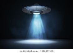 an alien spaceship flying through the air with light coming from it