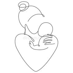 one line drawing of mother holding her child in her arms royalty illustration on white background