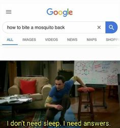 a man sitting on top of a chair in front of a whiteboard with the caption google how to bite a mosquito back