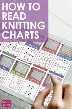 a person holding up a book with the title how to read knitting chart on it