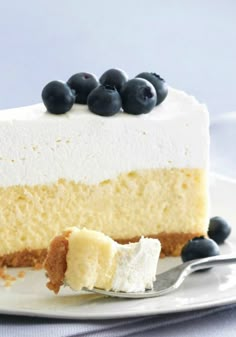 a slice of cheesecake with blueberries on top