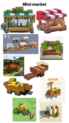 several different types of vehicles and buildings in minecraft, with text overlaying the image