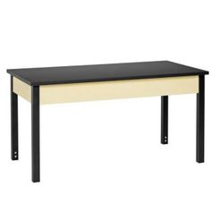 a black and white desk sitting on top of a table