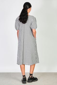 Black gingham ruched seam V neck dress Black Gingham, London Free, Buy Now Pay Later, Pitcairn Islands, British Indian, V Neck Dress, Summer Sale, Brunei, Gingham