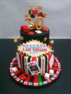 a las vegas themed birthday cake with casino symbols