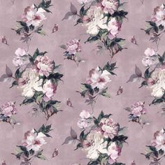 a pink wallpaper with flowers and birds on it