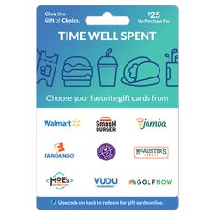 a gift card with different logos on it