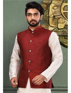 Red Designer Modi Jacket Online at Best Price - Rutbaa Woven Art, Chinese Collar, How To Dye Fabric, Jackets Online