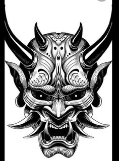 Oni Neck Tattoo, Oni Mask Tattoo Design Ideas Simple, Oni Mask Stencil, Acab Tattoo, Japanese Demon Tattoo, Front Neck Tattoo, Oni Mask Tattoo, Oni Tattoo