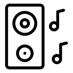 an icon of a speaker with music notes coming out of the soundboard, black and white