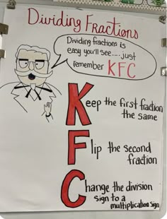 a bulletin board with writing on it that says, pudding fractions and kfc