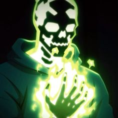 a skeleton with glowing hands is shown in this animated video game screener image, which appears to be part of an action movie