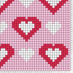 a cross stitch pattern with red and white hearts