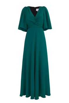 Suzannah London | Phoenix Gown | Jade Silk Crepe Green Ruched Floor-length Evening Dress, Pre-draped Green Evening Dress, Green Ruched Bodice Maxi Dress For Gala, Green Maxi Dress With Ruched Bodice For Gala, Green Draped Maxi Dress For Gala, Green Ruched Evening Gown, Green Ruched Maxi Dress With Fitted Bodice, Green Evening Dress With Pleated Bodice, Green Evening Gown With Ruched Bodice