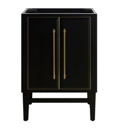 a black and gold cabinet with two doors on one side, the door is open to reveal