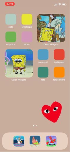 the spongebob app is shown with different colors and shapes on it, including hearts