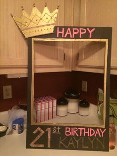 a photo frame with a crown on top of it and the words happy 21st birthday written in russian