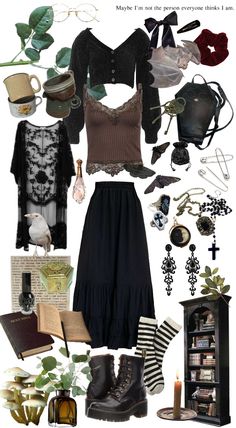 by wretchedbeast on Shoplook Witchy Cottage Core Aesthetic Outfit, Season Of The Witch Aesthetic Outfit, Goth Hippy Aesthetic, Dark Earthy Witchy, Simple Witchy Outfit, Mystical Goth Aesthetic, Woodland Goth Aesthetic Outfits, Witch Asethic Outfits