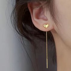 18k Gold Plated Over Stainless Steel Heart Threader Earrings Hypoallergenic Waterproof Will Come Beautifully Packaged, Ready For Gift Giving Threader Earrings Silver, Body Decor, Neck Pieces Jewelry, Silver Turquoise Earrings, Stud Earrings Unique, Gingham Jacket, Earrings Hypoallergenic, Natural Stone Earrings, Pop Mart