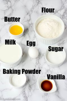 ingredients to make an egg muffin recipe on a marble countertop with text overlay