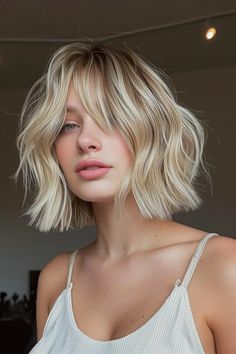 Blonder Bob mit Pony: charmante Stylings - hairtastic.de Blond Shaggy Bob, Blonde Bob With Side Bangs, Blonde Curtain Bangs Short Hair, Venus Return, Short Blonde Hair Bangs, Curtain Bang Bob, Bob With Bangs Fine Hair, Blonde Lob With Bangs