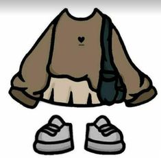 a drawing of shoes and a sweater with a backpack on it's back, next to them is a pair of sneakers