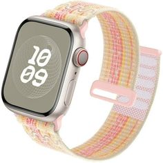 an apple watch with a colorful band